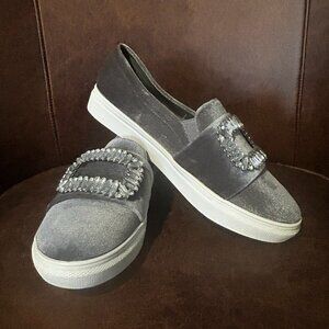 NIB Velvet Jeweled Slip On Sneakers Shoes